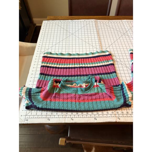 Soft Surroundings Cable Knit Silk Cashmere Blend Striped Sweater Top Crochet M - Picture 7 of 9